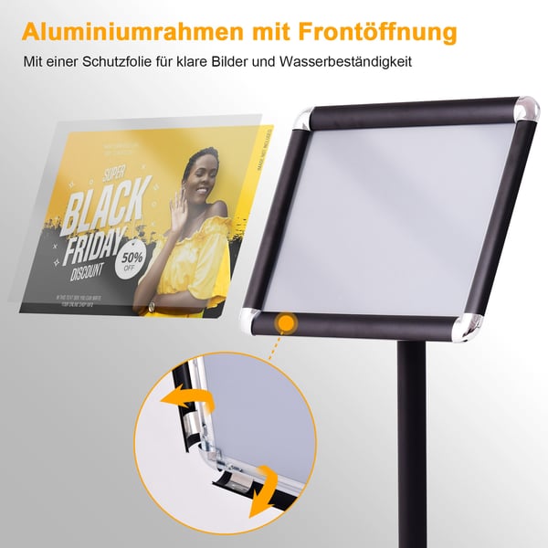 Whiteboard Display Stand, Drejelig Aluminium Display Stand, 33x24 cm, Sort