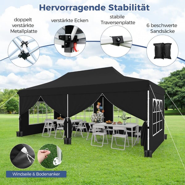 Pop Up Pavillon, 600x300x296-316 cm, Sort