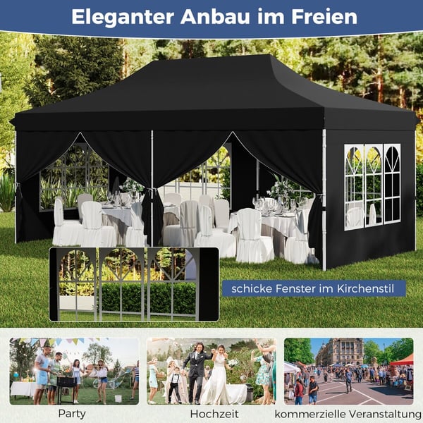 Pop Up Pavillon, 600x300x296-316 cm, Sort