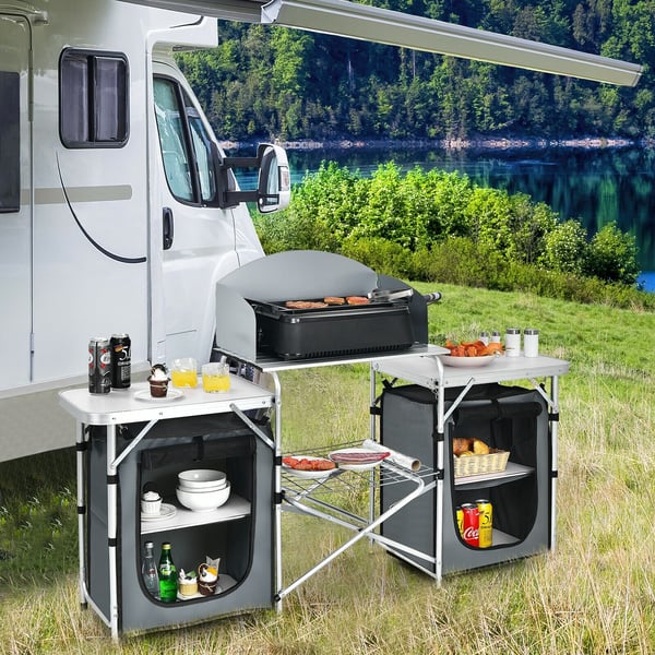Sammenklappeligt campingbord, 173×48×110 cm, Grå