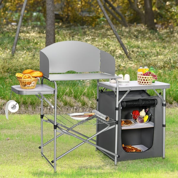 Campingbord, 146x46x112 cm, Grå