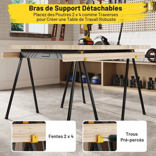 Taitettavat metalliset sahapukit, 94x47x74 cm, Musta