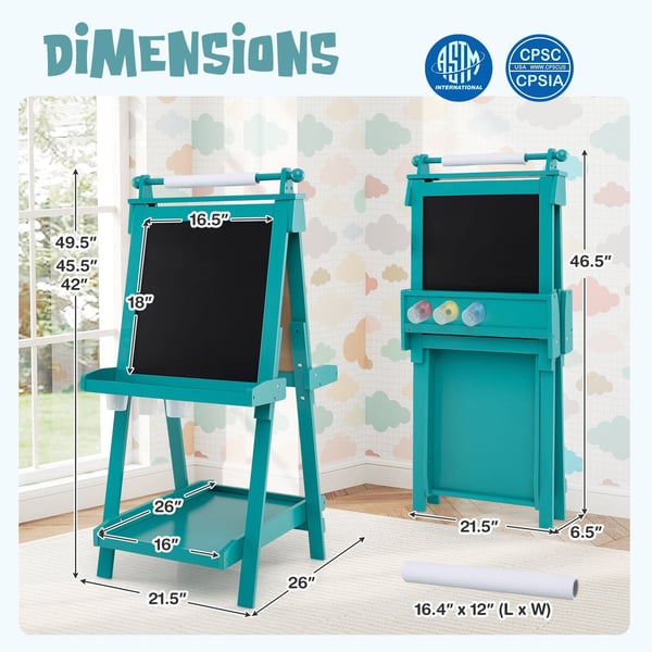 Kunstnerstaffeli, 3-i-1 Foldbar Dobbeltsidet med Kridttavle og Whiteboard, 55x66x106/116/126 cm, Grøn
