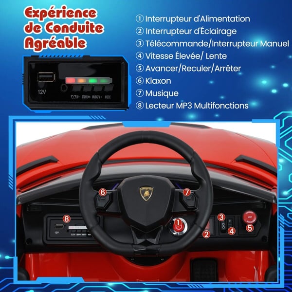 Elektrisk legetøjsbil, Lamborghini 12V, 107x64x46 cm, hvid