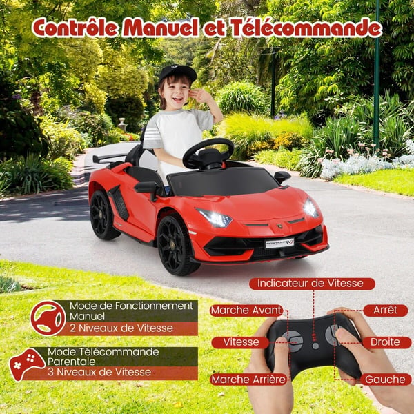 Elektrisk legetøjsbil, Lamborghini 12V, 107x64x46 cm, hvid