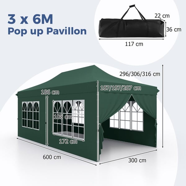 Pavillon, 600x300x296-316 cm, Sort