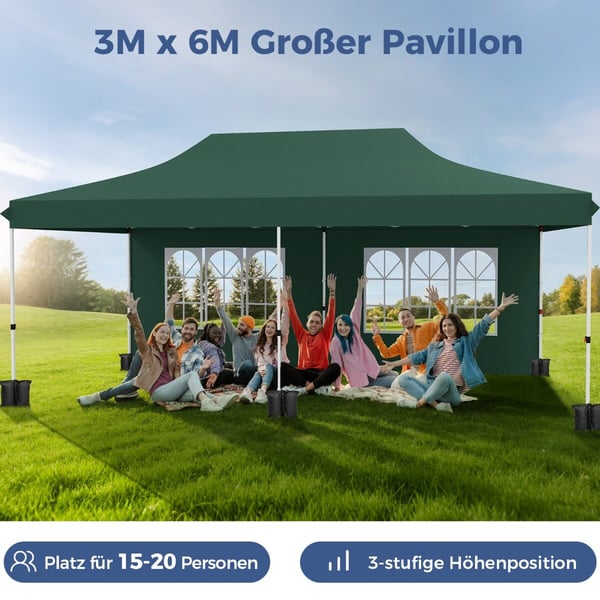 Pavillon, 600x300x296-316 cm, Sort