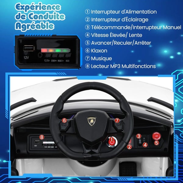 Sähkötoiminen leikkiauto, Lamborghini-lisenssi, 107x64x46 cm, Punainen