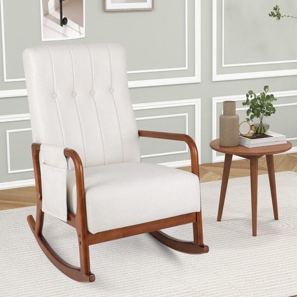 Keinuva tuoli jalkarahilla, 65x97x104 cm, beige