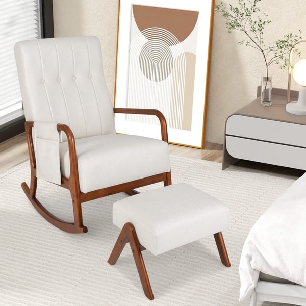 Keinuva tuoli jalkarahilla, 65x97x104 cm, beige