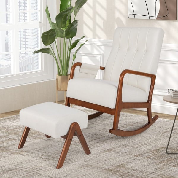 Keinuva tuoli jalkarahilla, 65x97x104 cm, beige