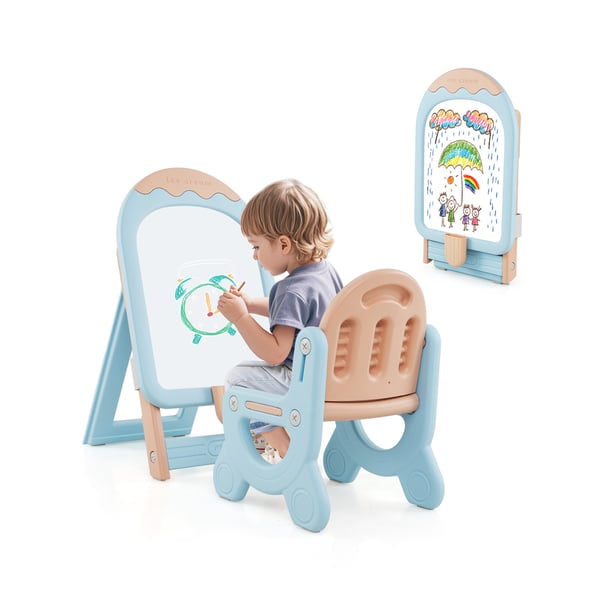 Børne Staffeli med Stol, 53x42x73-86 cm, Blå Pcmk