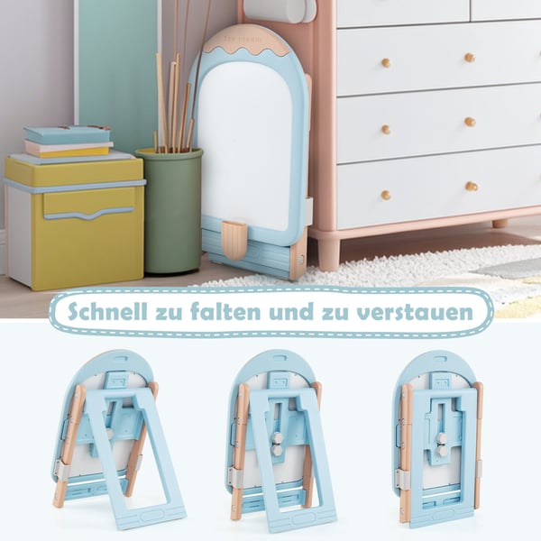Børne Staffeli med Stol, 53x42x73-86 cm, Blå Pcmk