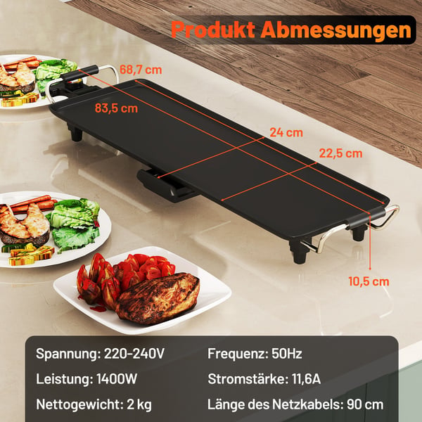 Elektrisk stegeplade, 67,5x22,5 cm, sort