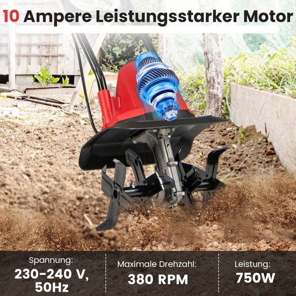 Elektrisk jordfræser, 32,5x24x138 cm, Rød