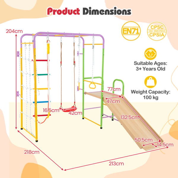Indendørs Jungle Gym, 218x213x204 cm, Multifarvet
