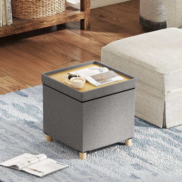 Rahi, 45x45x45 cm, Harmaa - Materiaali: pellavakangas, vaahto, kumipuu, mdf