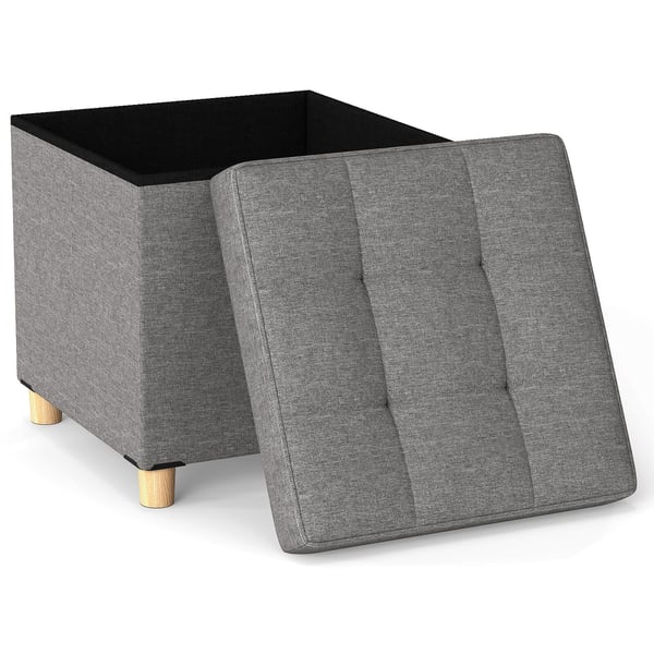Rahi, 45x45x45 cm, Harmaa - Materiaali: pellavakangas, vaahto, kumipuu, mdf
