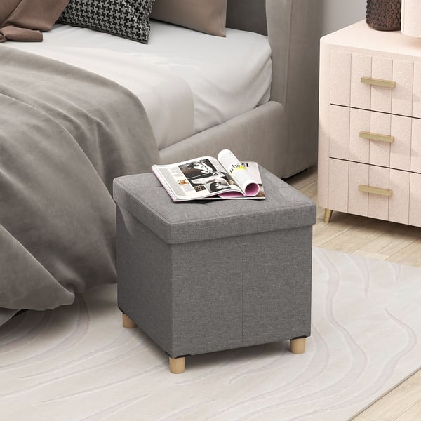 Rahi, 45x45x45 cm, Harmaa - Materiaali: pellavakangas, vaahto, kumipuu, mdf