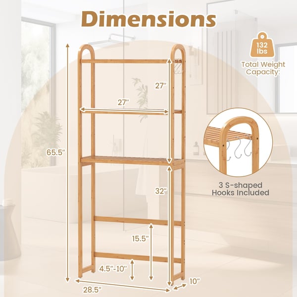 Opbevarcmgsreol over toilettet, 71,5x25x166 cm, natur