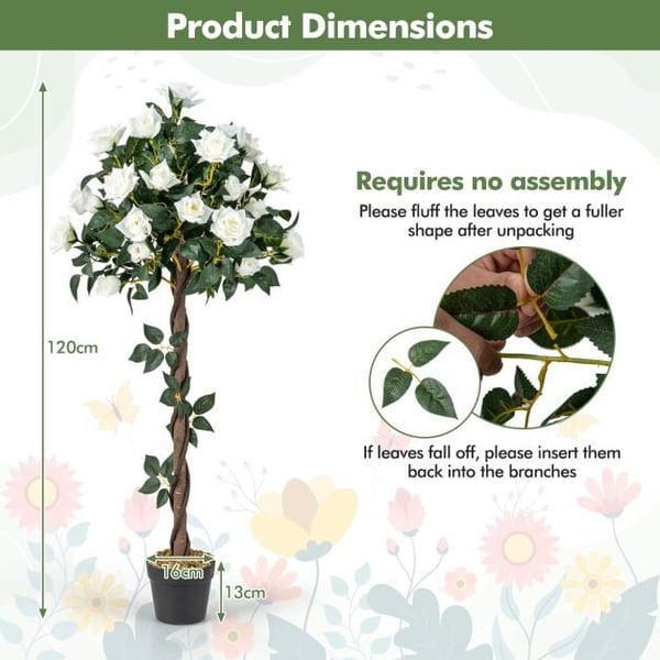 Kunstigt Blommetræ, 120 cm, Grøn Hvid Sort