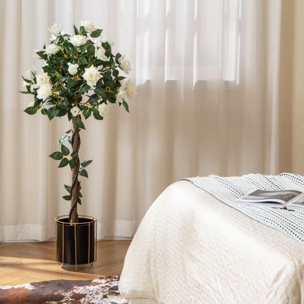 Kunstigt Blommetræ, 120 cm, Grøn Hvid Sort