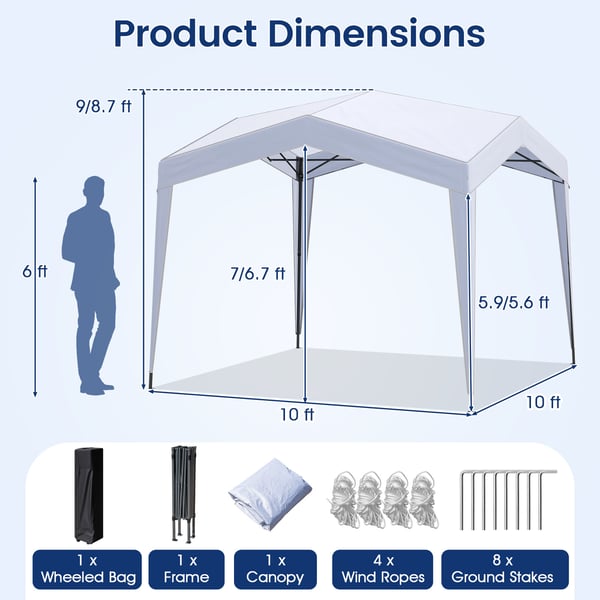 Pop Up Pavillon, 302x302x265-275 cm, Hvid