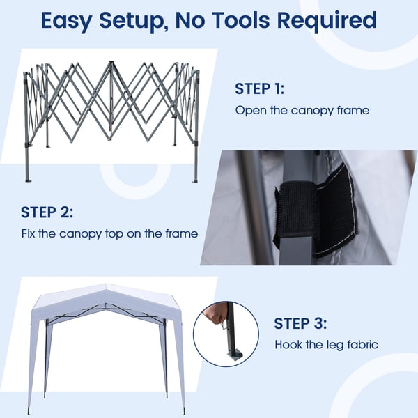 Pop Up Pavillon, 302x302x265-275 cm, Hvid