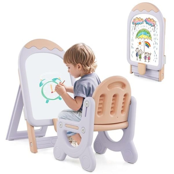 Børnekunst Staffeli med Stol, 53x42x73-86 cm, Lilla og Pcmk