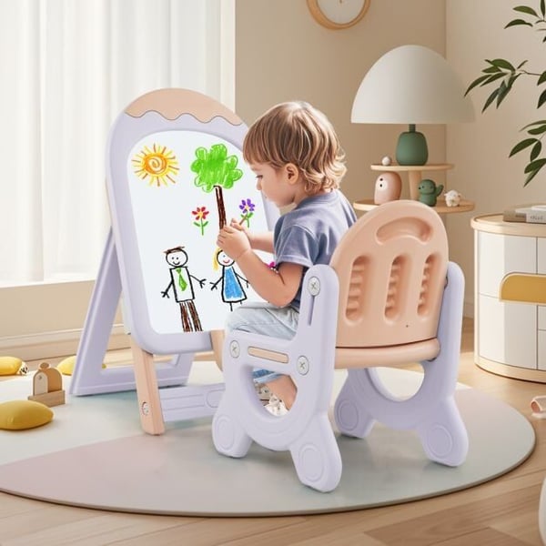 Børnekunst Staffeli med Stol, 53x42x73-86 cm, Lilla og Pcmk