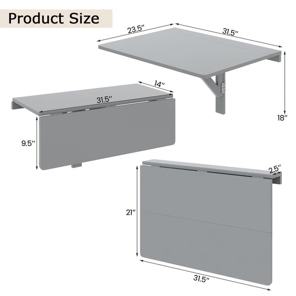 Vægmonteret foldbart bord, 31,5×23,5cm, grå
