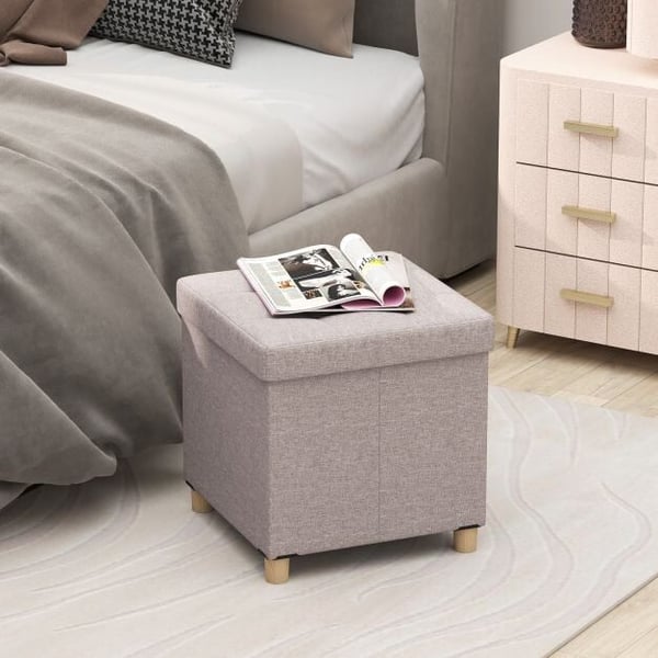 Rahi, 45x45x45 cm, Beige - Materiaali: pellavakangas, vaahto, kumipuu, mdf