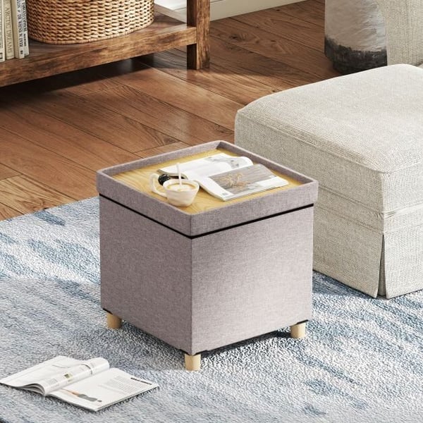 Rahi, 45x45x45 cm, Beige - Materiaali: pellavakangas, vaahto, kumipuu, mdf