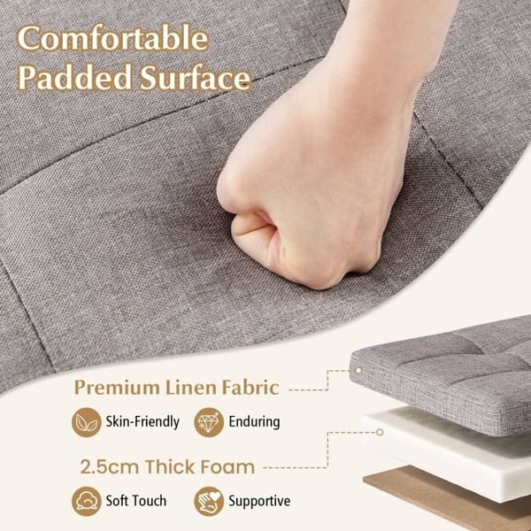 Rahi, 45x45x45 cm, Beige - Materiaali: pellavakangas, vaahto, kumipuu, mdf