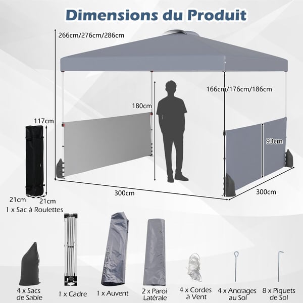 Canopy telt, 300x300x266-286 cm, hvid