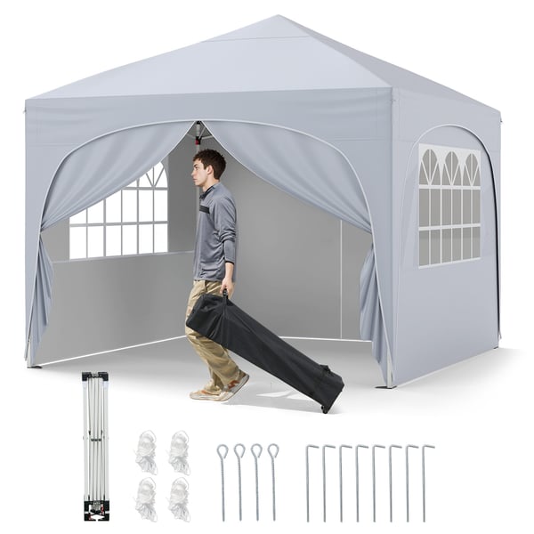 Pop-up telttag, 10x10x8,7-9,4 ft, hvid