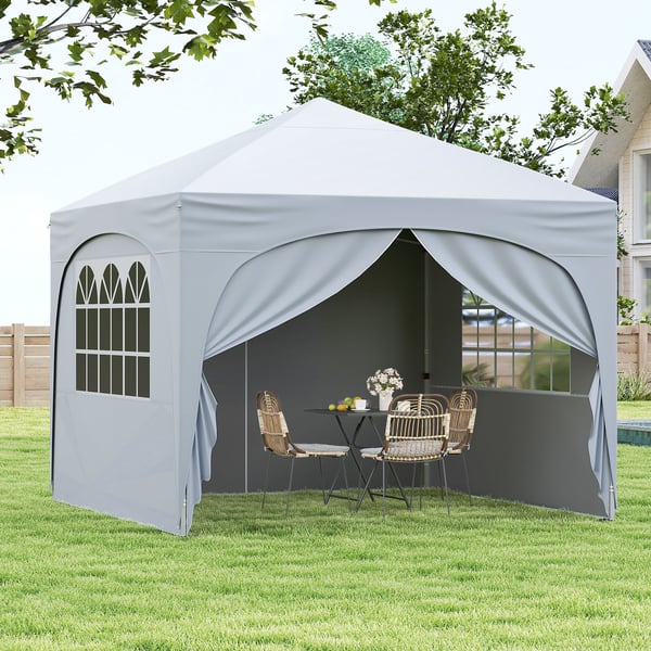 Pop-up telttag, 10x10x8,7-9,4 ft, hvid