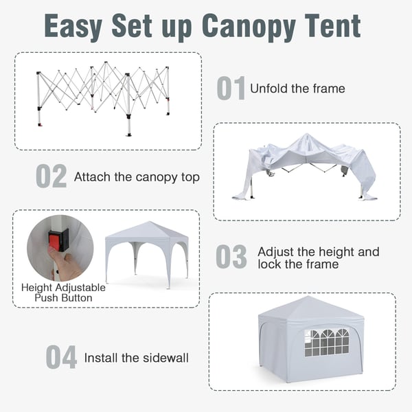 Pop-up telttag, 10x10x8,7-9,4 ft, hvid