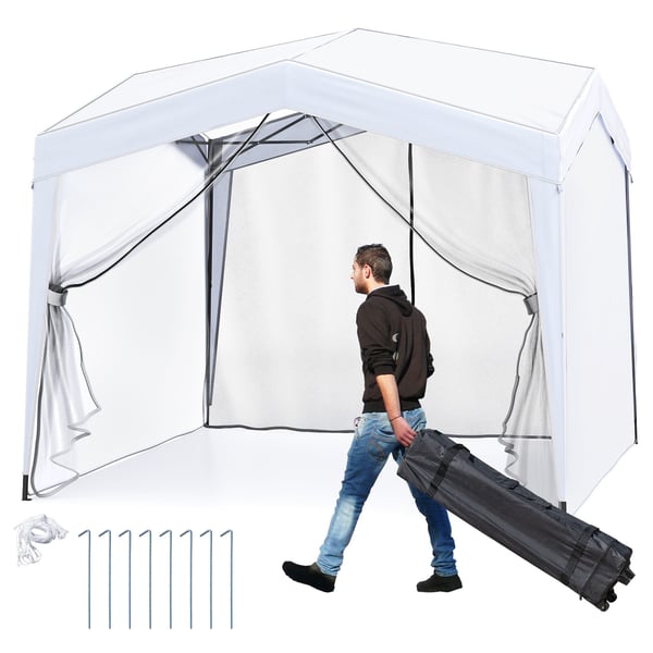 Pop-up telt med baldakcm, 302x302x265-275 cm, hvid