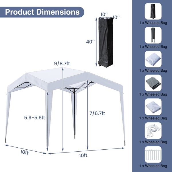 Pop-up telt med baldakcm, 302x302x265-275 cm, hvid