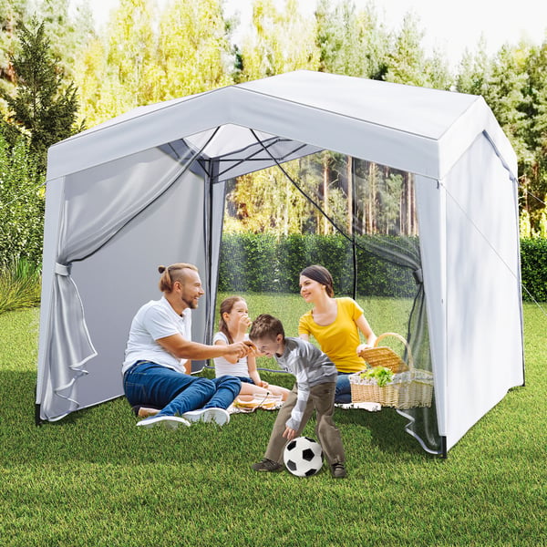 Pop-up telt med baldakcm, 302x302x265-275 cm, hvid