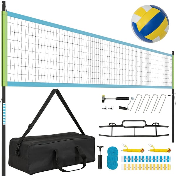 Volleyballnet sæt, 9,75x0,9 m, blå grøn gul