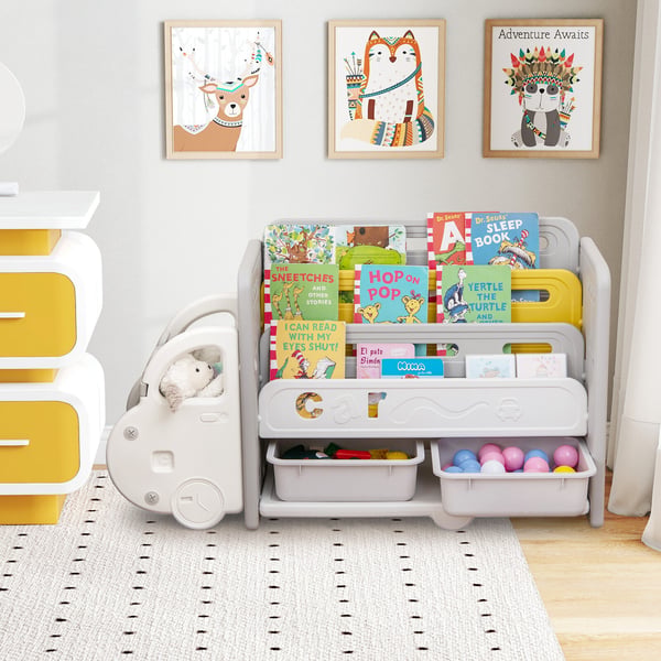 Legetøjsskabsopbevarcmg, 109x35x63 cm, Beige og Grå