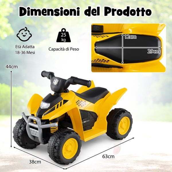 Elektrisk ATV, CAT-licenseret, 63x38x44 cm, Gul