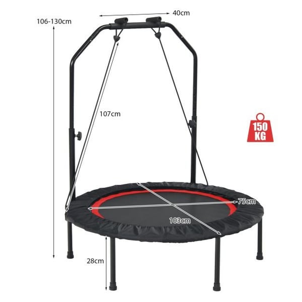 Mini Trampolin, 101x101x105-129 cm, Blå