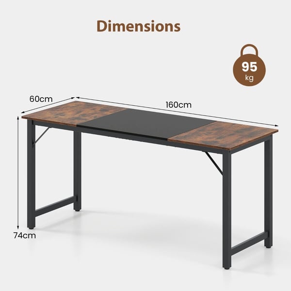Computerskrivebord, 160x60 cm, Brun, Sort