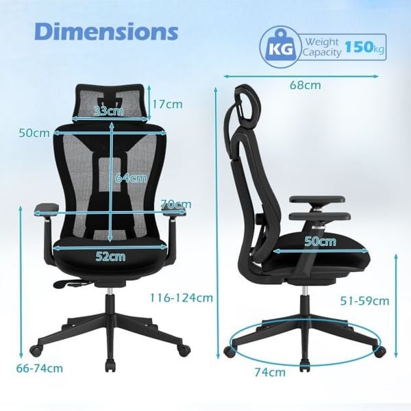 Toimistotuoli, Ergonomcmen Verkkomallcmen Korkea Selkänoja Johtajamalli, Musta