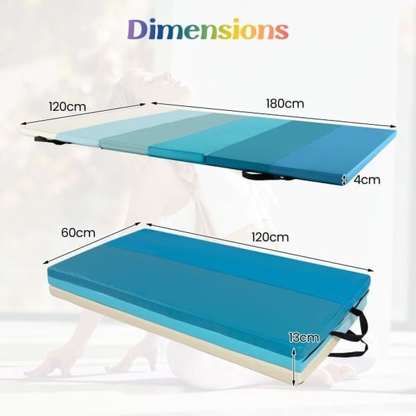 Foldbar gymnastikmåtte, 3-panel, blå