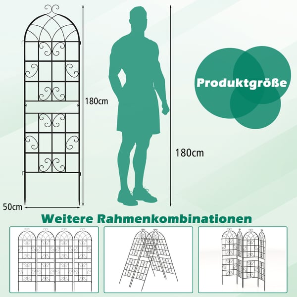 Metal espalier sæt, 4 dele, 180x50 cm, sort