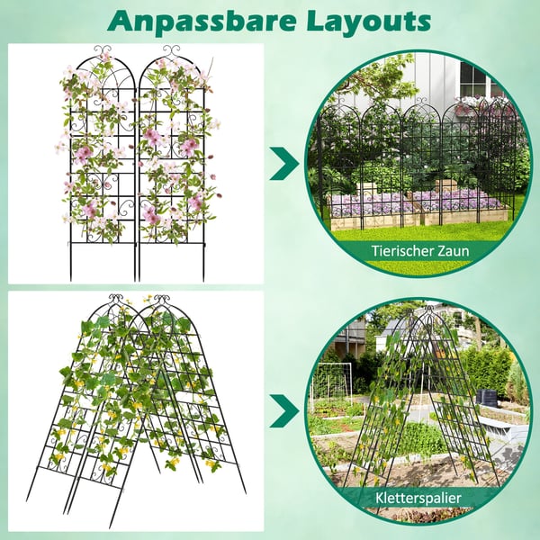 Metal espalier sæt, 4 dele, 180x50 cm, sort